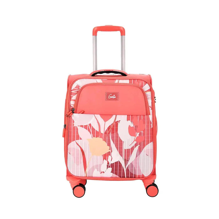 Trolley Bag Small Size, 57 cms Pink Printed Soft Luggage Travel Bag for Women, 8 Wheel Small Luggage Suitcase for Travelling, Cabin-Friendly Small Suitcase