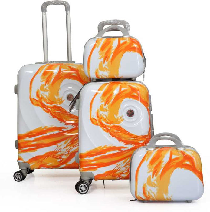 Hard Body Set of 4 Luggage - Polycarbonate Orange 2Pc set Trolley Bag with 2Pc Vanity (55 ltr) - Orange