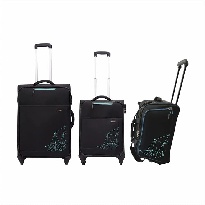 Polyester Trolley Bag (Black, 20&24 inch, SOLITARE Medium & Prism Small) - Set of 2