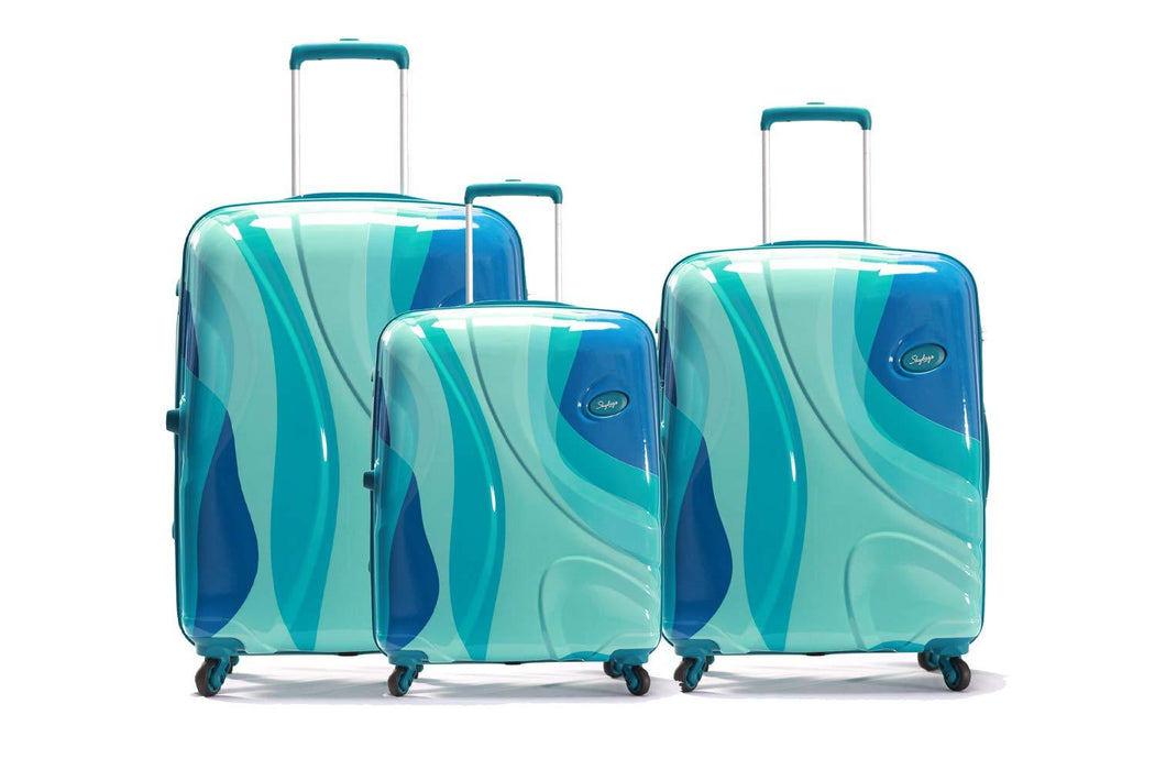 (Set of 3) Polycarbonate Small - 56 cm, Medium - 69 cm & Large - 80 cm Hard Trolley Bag (Dio-111_Blue & Teal)