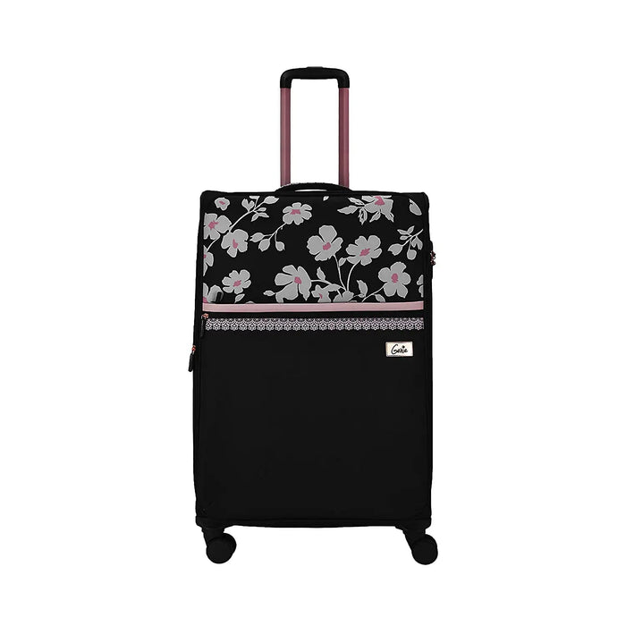 Trolley Bag Medium Size, 68 cms Black Printed Soft Luggage Travel Bag for Women, 8 Wheel Luggage Suitcase for Travelling, Check in Luggage with Trolley
