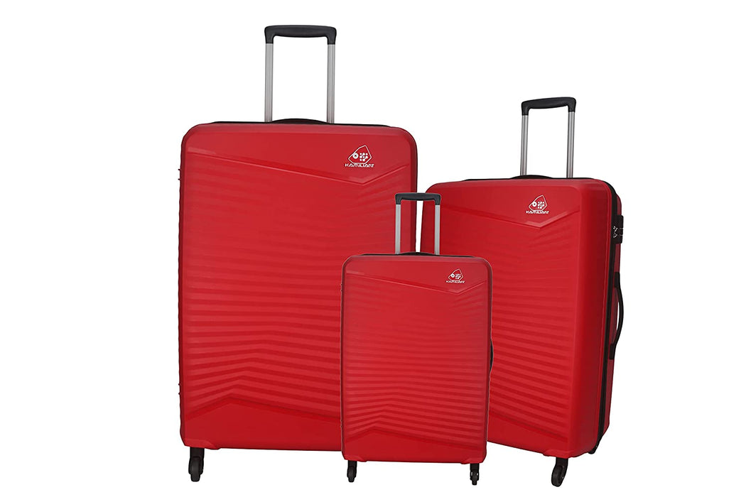 Set of 3 Polypropylene Small 55 cm Medium 68 cm & Large 79 cm Hard Luggage Trolley Bag (RED)