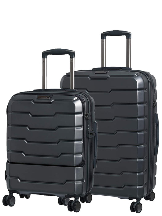 Combo-Medium & Cabin Full Armour Protection Strongest Travel Bag | 8 Wheel Trolley | 16-2379-08 | Set of 2 Metallic-Grey, 63 cms, 47 cms