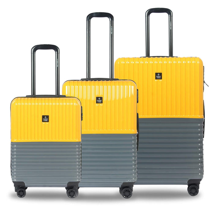 Set of 3, Hard-Sided, Polycarbonate Luggage, Yellow and Grey 55 , 65 and 75 cm Trolley Bag