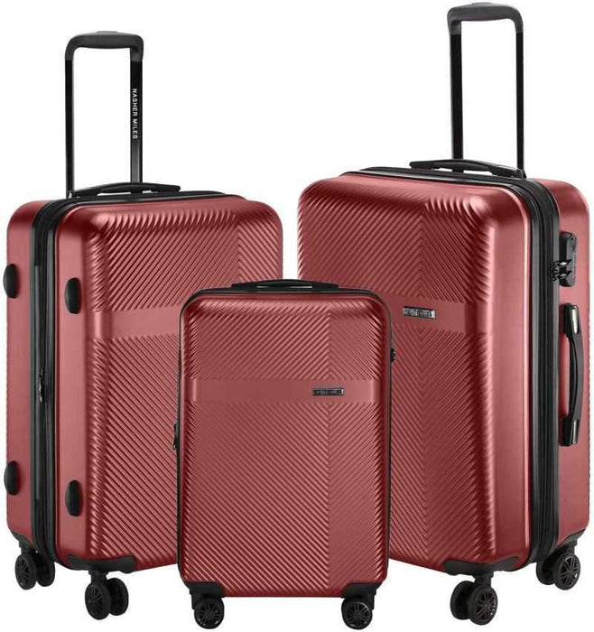 Hard Body Set of 3 Luggage - Hard-Side Polycarbonate Luggage Set of 3 Maroon Trolley Bag Bags (55, 65 & 75 Cm) - Red