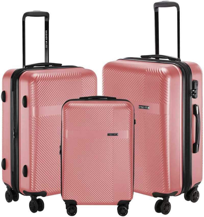 Hard Body Set of 3 Luggage - Hard-Side Polycarbonate Luggage Set of 3 Rose Gold Trolley Bag Bags (55, 65 & 75 Cm) - Pink