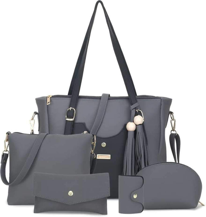 Women Grey, Black Hand-held Bag (Pack of: 5)
