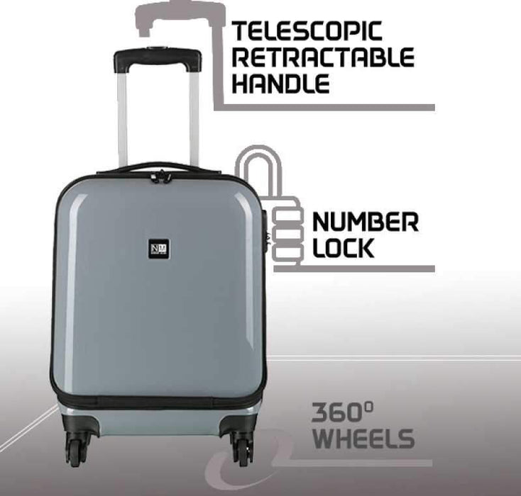 Small Cabin Luggage (53 cm) - New York Plus 4 Wheel 53cm / 21" ABS & PC Hard Sided Cabin Luggage - Trolley/Travel/Tourist Bag (Grey) - Grey