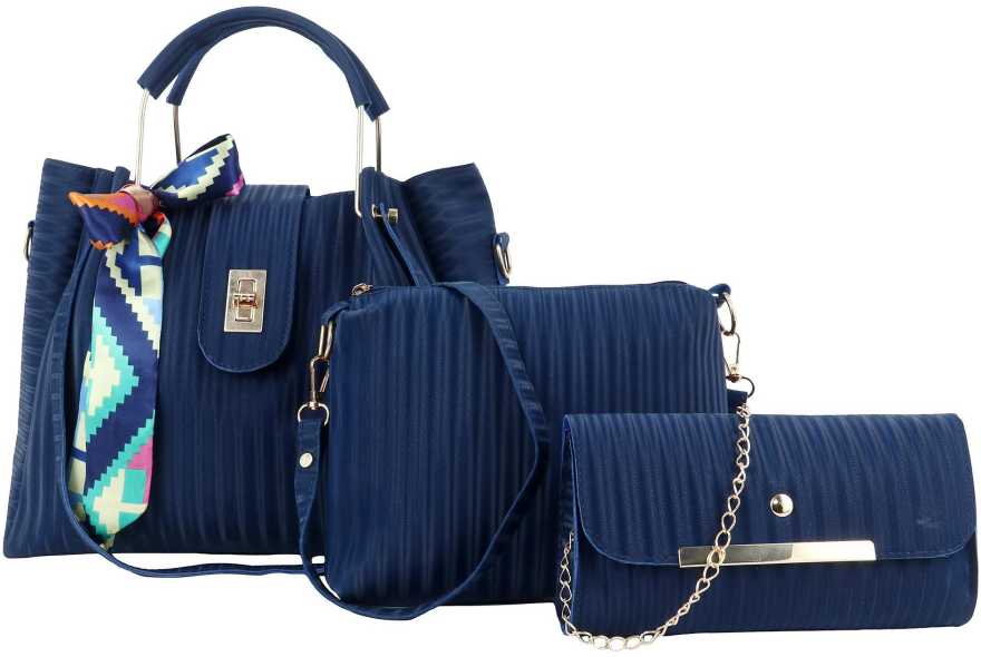 Women Blue Hand-held Bag (Pack of: 3)