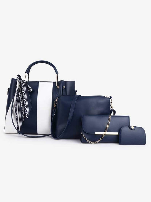 Women Blue, White Hand-held Bag (Pack of: 4)