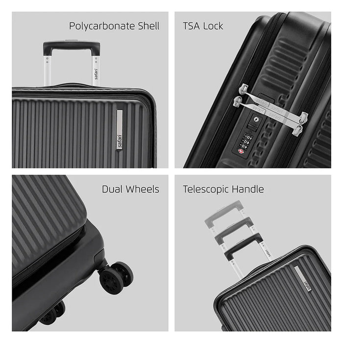 Safari Select Recoil Cabin Trolley Bag with Laptop Compartment, TSA Lock, Dual wheels and Anti-Theft Zipper