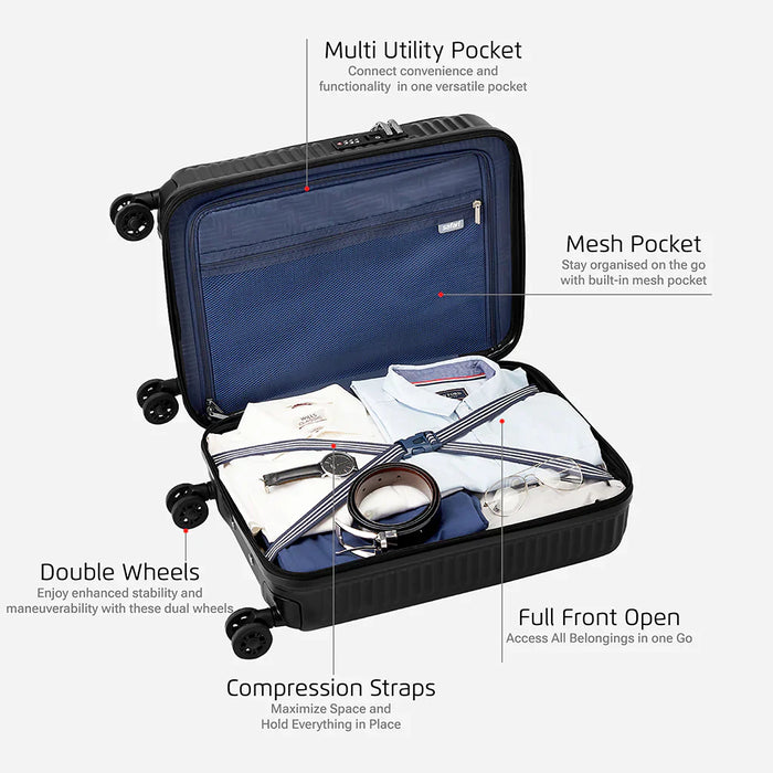 Safari Select Recoil Cabin Trolley Bag with Laptop Compartment, TSA Lock, Dual wheels and Anti-Theft Zipper