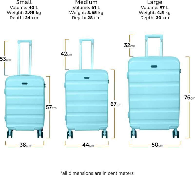 Hard Body Set of 3 Luggage - VENICE Polycarbonate Set of 3 (55, 65 & 75 cm)(Sky Blue) Hard-sided Luggage Trolley Bags - Blue