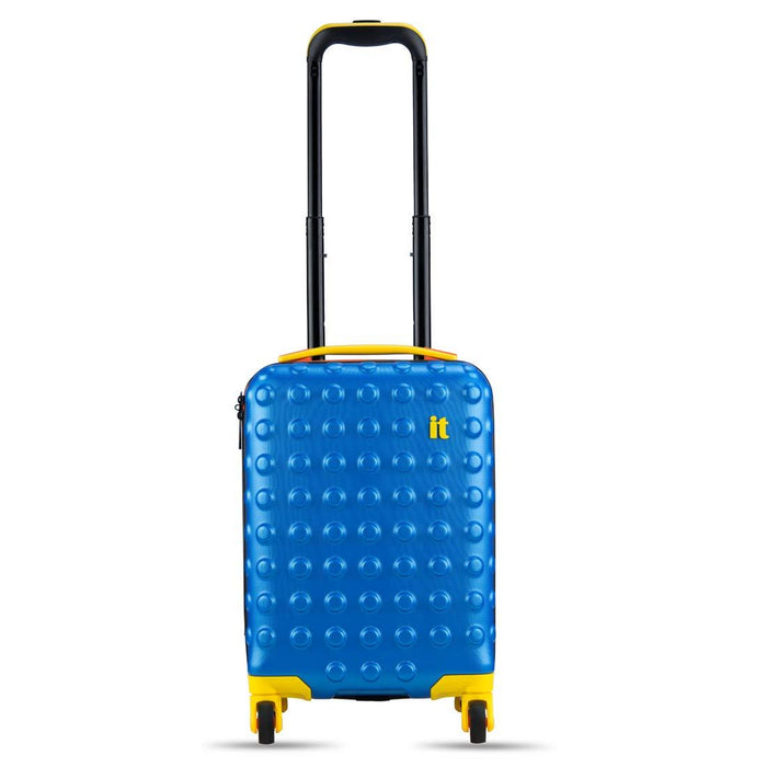 Hard Sided Suitcase French Blue with Yellow & Orange Highlight 18.1 inches and 4 Wheel Kids Trolley Bag