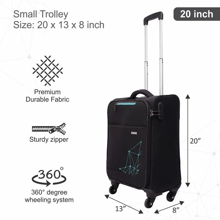 Polyester Trolley Bag (Black, 20&24 inch, SOLITARE Medium & Prism Small) - Set of 2