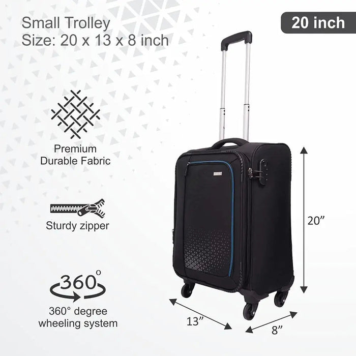 Polyester Trolley Bag (Black, 20&24 inch, SOLITARE Medium & Prism Small) - Set of 2