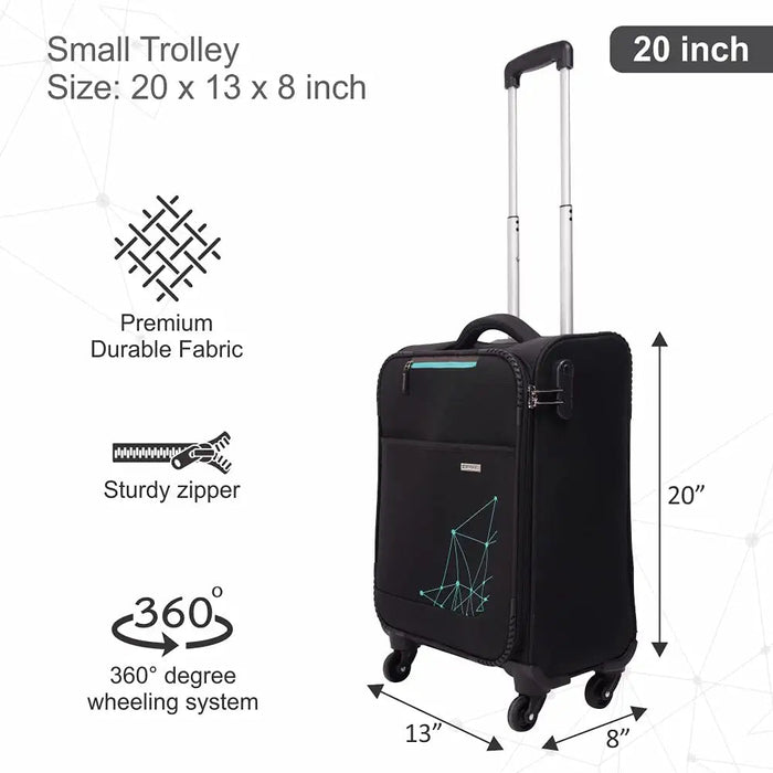 Polyester Trolley Bag (Black, 20&24 inch, SOLITARE Medium & Prism Small) - Set of 2