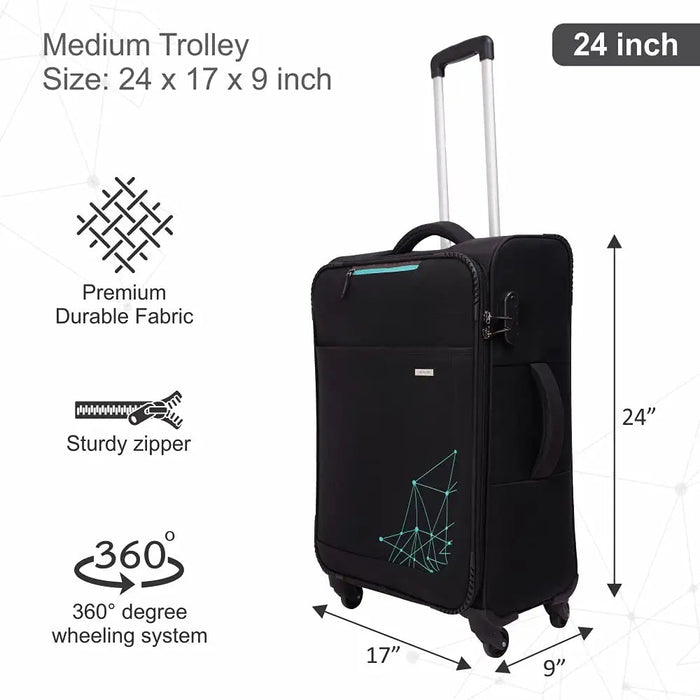 Polyester Trolley Bag (Black, 20&24 inch, SOLITARE Medium & Prism Small) - Set of 2