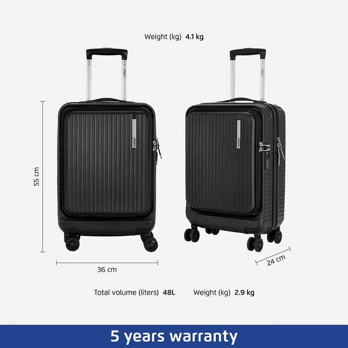 Safari Select Recoil Cabin Trolley Bag with Laptop Compartment, TSA Lock, Dual wheels and Anti-Theft Zipper