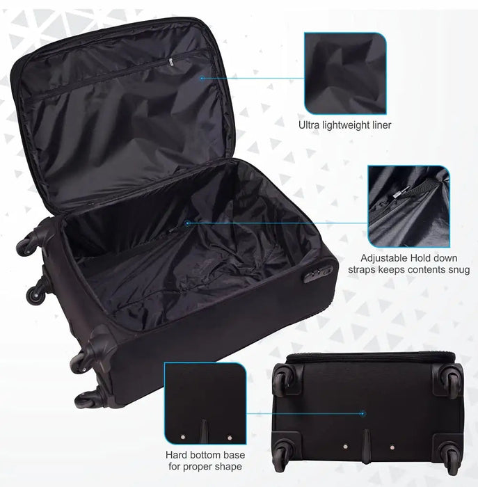 Polyester Trolley Bag (Black, 20&24 inch, SOLITARE Medium & Prism Small) - Set of 2