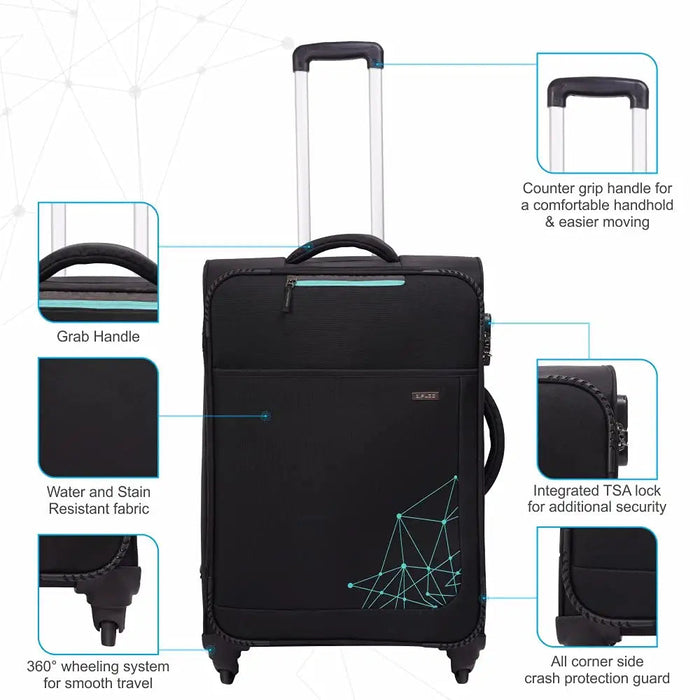 Polyester Trolley Bag (Black, 20&24 inch, SOLITARE Medium & Prism Small) - Set of 2