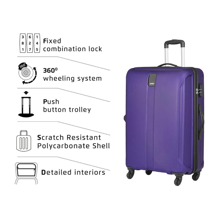 Sharp Anti-Scratch Combo Set of 2 Purple Small, Medium Check-in 4 Wheel Hard Suitcase