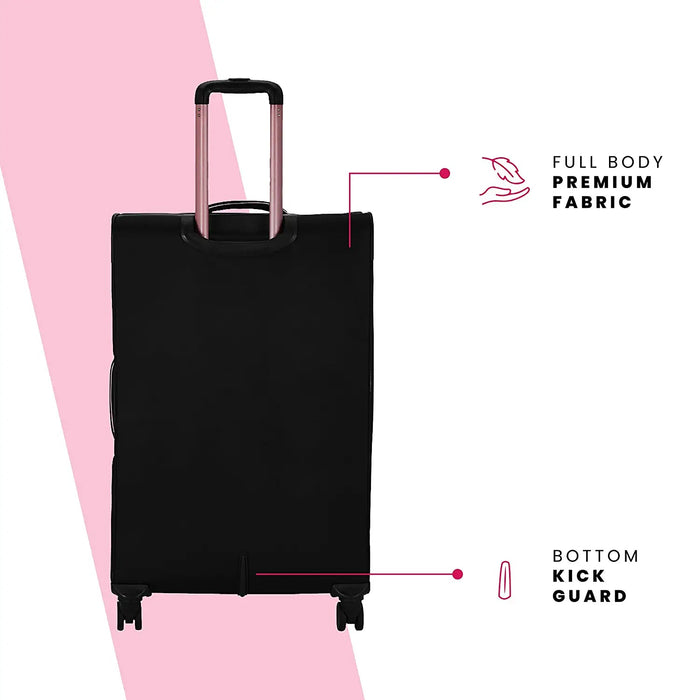 Trolley Bag Medium Size, 68 cms Black Printed Soft Luggage Travel Bag for Women, 8 Wheel Luggage Suitcase for Travelling, Check in Luggage with Trolley