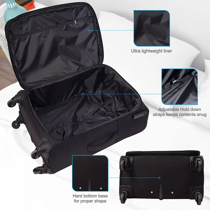Polyester Trolley Bag (Black, 20&24 inch, SOLITARE Medium & Prism Small) - Set of 2