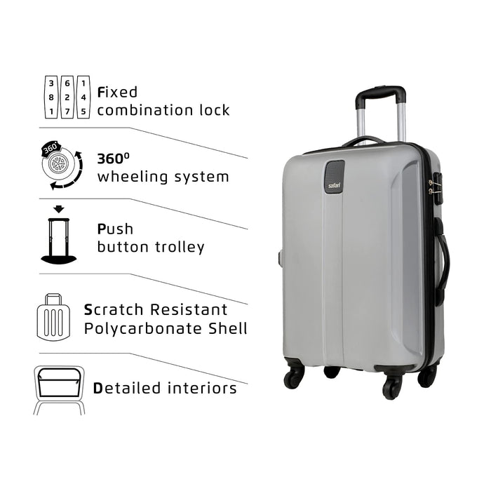 Combo Set of 3 Small, Medium and Large Check-in 4 Wheel Hard Suitcase (Silver)