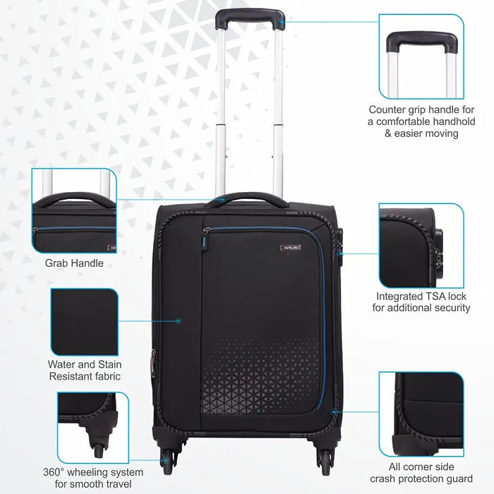 Polyester Trolley Bag (Black, 20&24 inch, SOLITARE Medium & Prism Small) - Set of 2