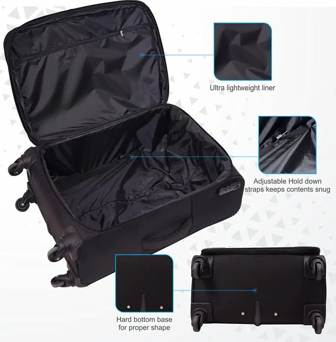 Polyester Trolley Bag (Black, 20&24 inch, SOLITARE Medium & Prism Small) - Set of 2