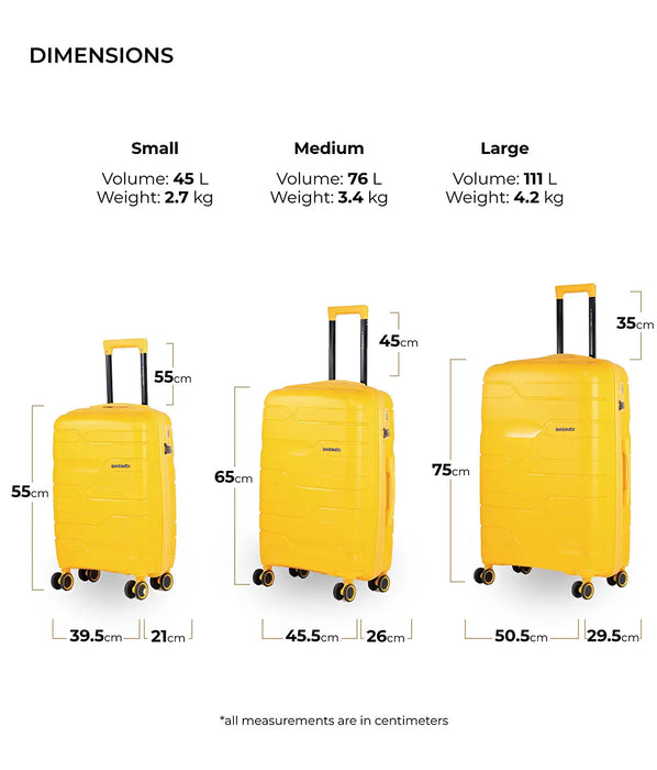 Miles Paris Hard-Sided Polypropylene Check-in Luggage Yellow 24 inch |65cm Trolley Bag