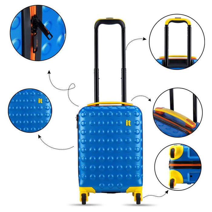 Hard Sided Suitcase French Blue with Yellow & Orange Highlight 18.1 inches and 4 Wheel Kids Trolley Bag