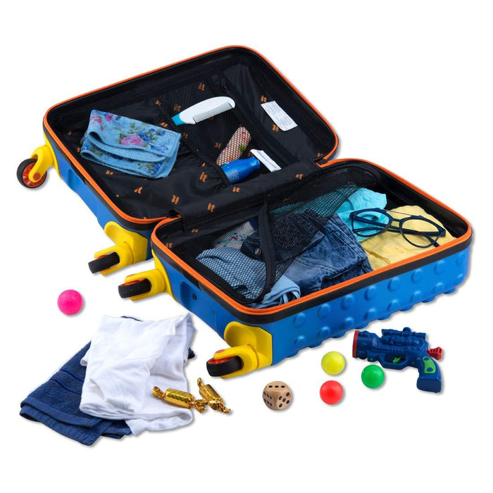 Hard Sided Suitcase French Blue with Yellow & Orange Highlight 18.1 inches and 4 Wheel Kids Trolley Bag