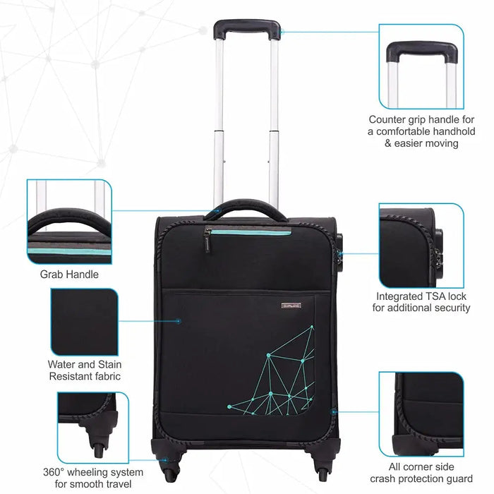 Polyester Trolley Bag (Black, 20&24 inch, SOLITARE Medium & Prism Small) - Set of 2
