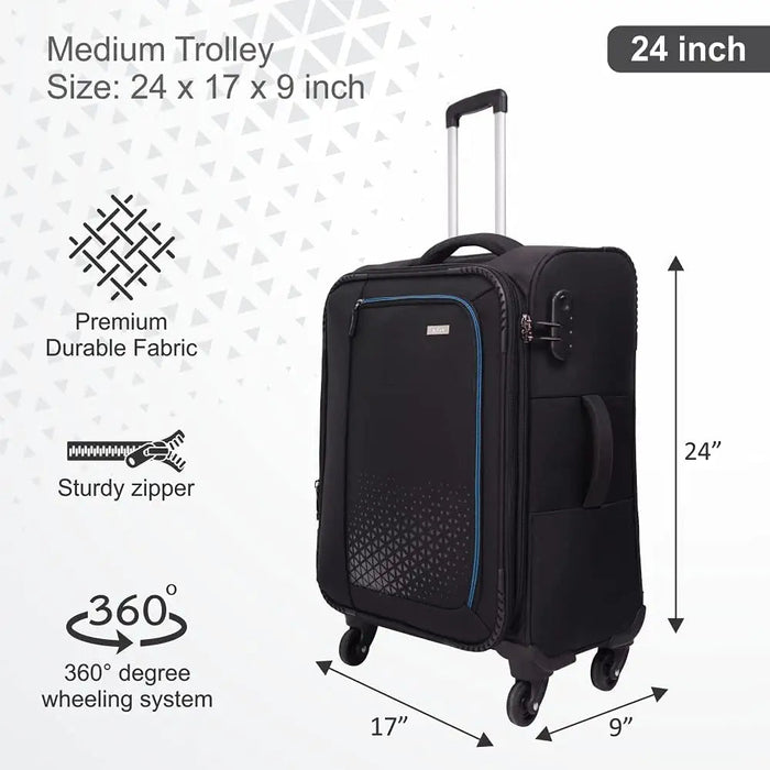 Polyester Trolley Bag (Black, 20&24 inch, SOLITARE Medium & Prism Small) - Set of 2