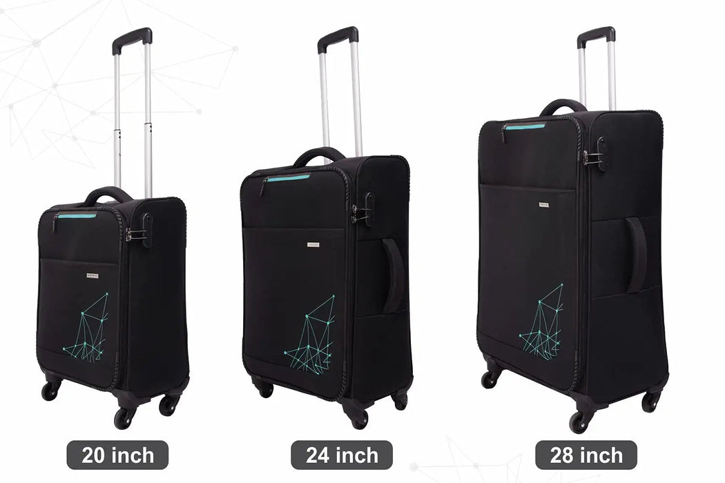 Polyester Trolley Bag (Black, 20&24 inch, SOLITARE Medium & Prism Small) - Set of 2
