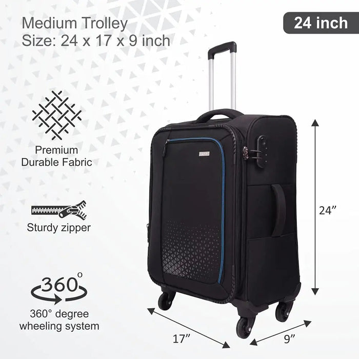 Polyester Trolley Bag (Black, 20&24 inch, SOLITARE Medium & Prism Small) - Set of 2