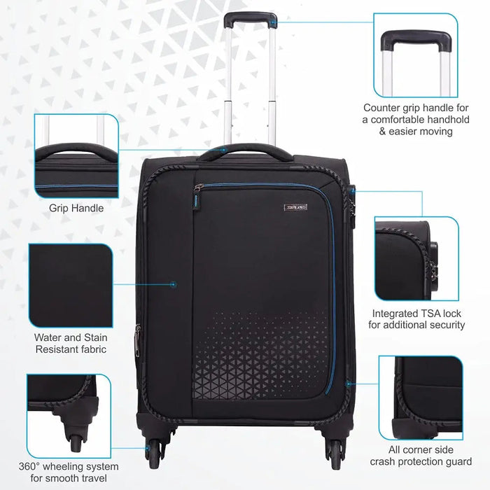 Polyester Trolley Bag (Black, 20&24 inch, SOLITARE Medium & Prism Small) - Set of 2