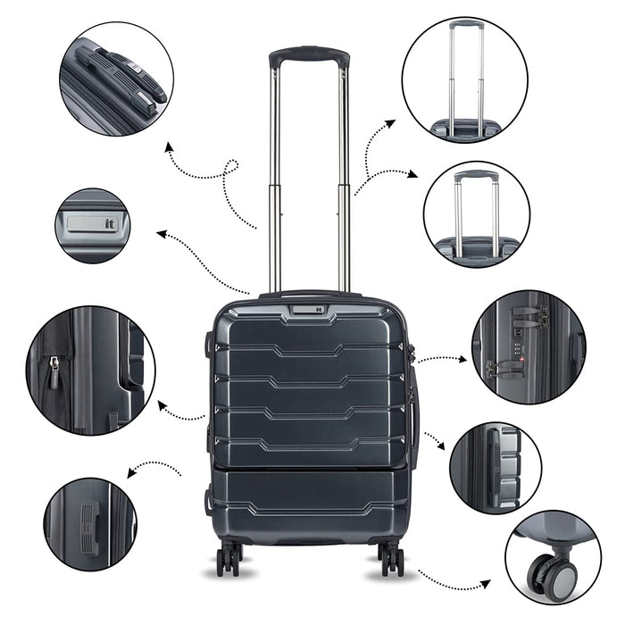 Combo-Medium & Cabin Full Armour Protection Strongest Travel Bag | 8 Wheel Trolley | 16-2379-08 | Set of 2 Metallic-Grey, 63 cms, 47 cms
