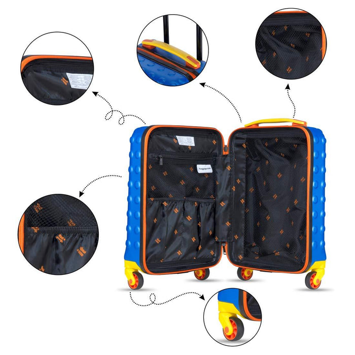 Hard Sided Suitcase French Blue with Yellow & Orange Highlight 18.1 inches and 4 Wheel Kids Trolley Bag