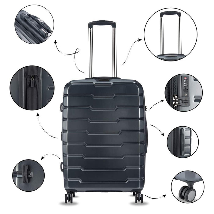 Combo-Medium & Cabin Full Armour Protection Strongest Travel Bag | 8 Wheel Trolley | 16-2379-08 | Set of 2 Metallic-Grey, 63 cms, 47 cms
