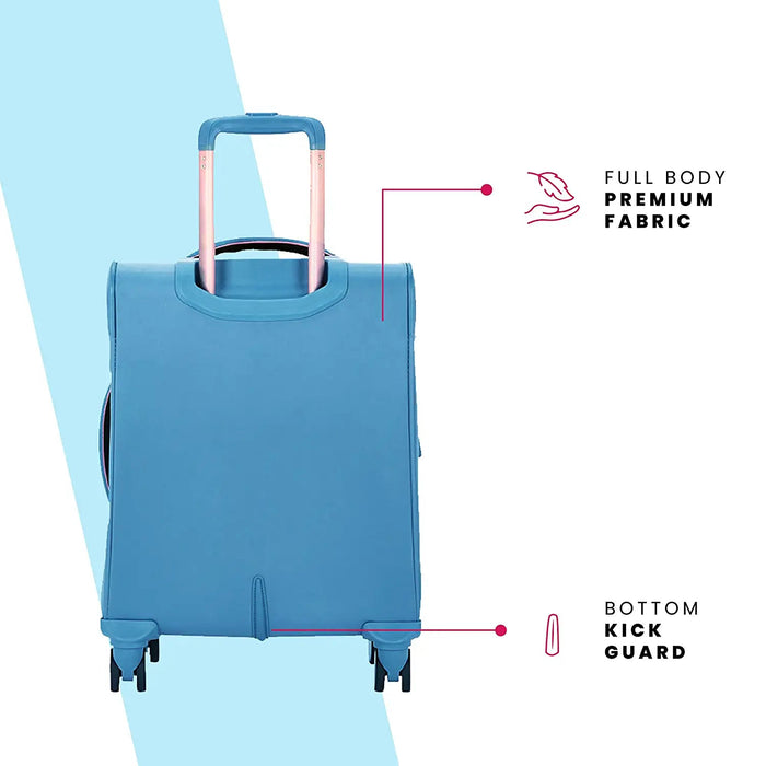 Trolley Bag Small Size, 57 cms Blue Printed Soft Luggage Travel Bag for Women, 8 Wheel Small Luggage Suitcase for Travelling, Cabin-Friendly Small Suitcase