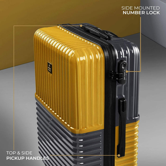 Set of 3, Hard-Sided, Polycarbonate Luggage, Yellow and Grey 55 , 65 and 75 cm Trolley Bag