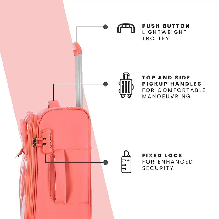 Trolley Bag Small Size, 57 cms Pink Printed Soft Luggage Travel Bag for Women, 8 Wheel Small Luggage Suitcase for Travelling, Cabin-Friendly Small Suitcase