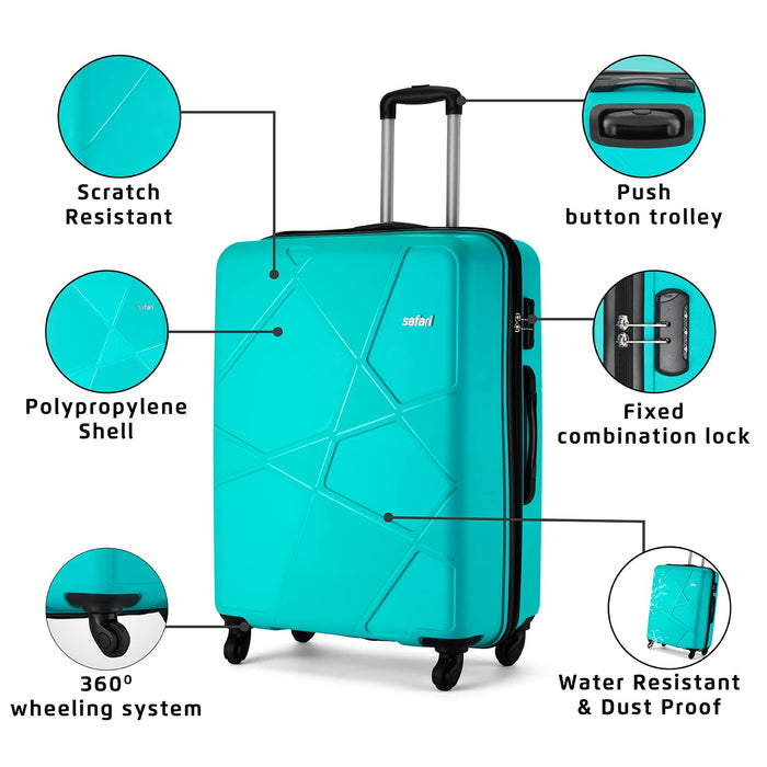 Polypropylene 65 cms Cyan Hardsided Medium Check-in Luggage, 4 Wheel Trolley Bag for Travel