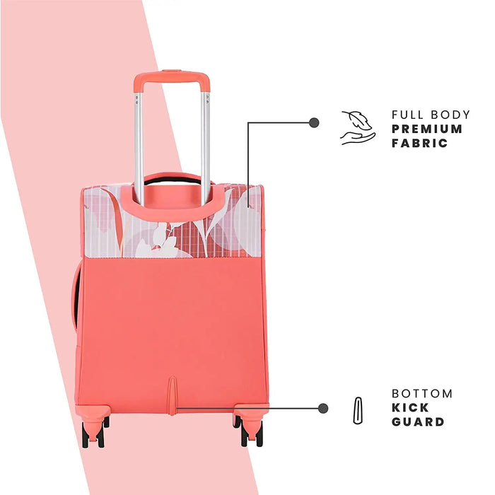 Trolley Bag Small Size, 57 cms Pink Printed Soft Luggage Travel Bag for Women, 8 Wheel Small Luggage Suitcase for Travelling, Cabin-Friendly Small Suitcase