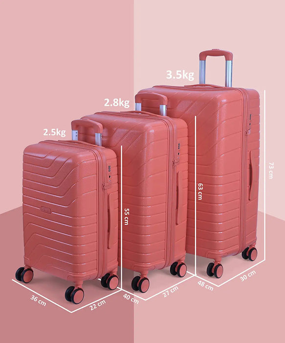 Tuscany 20, 24, 28 inch, Set of 3, Polypropylene Luggage, Hard-Sided, (Pink 55, 65 and 75 cms) Trolley Bag