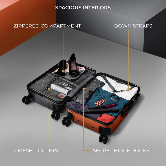 Set of 2, Hard-Sided, Polycarbonate Luggage, Orange and Grey 55, 65 cm Trolley Bag