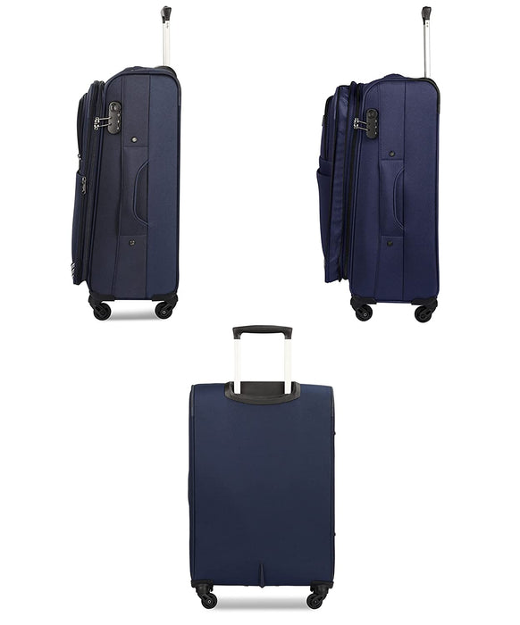 fish Combo of 3 Sydney Luggage Polyester Soft Case Suitcases Varied Sizes Four Wheel Trolley Bags - Navy Blue (56 cm, 67 cm, 78 cm)